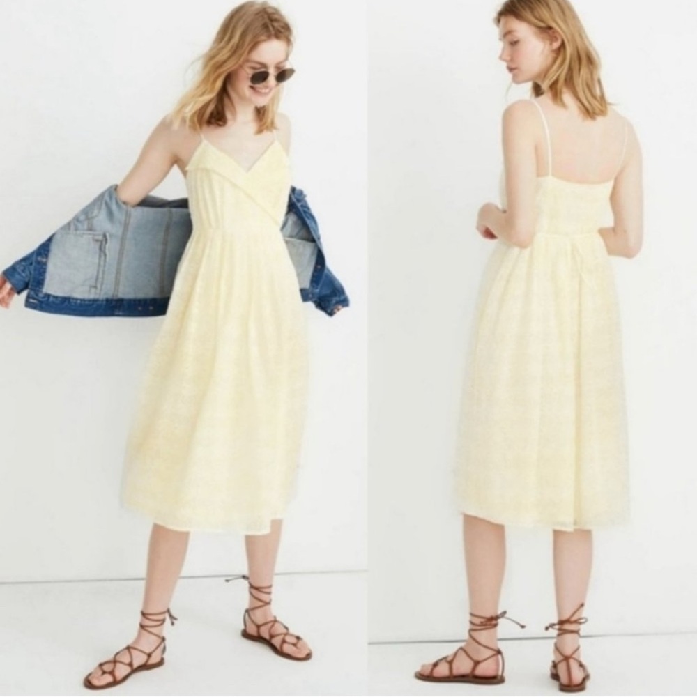 NWT Madewell Embroidered Pleated Wrap Midi Dress Medium Sleeveless